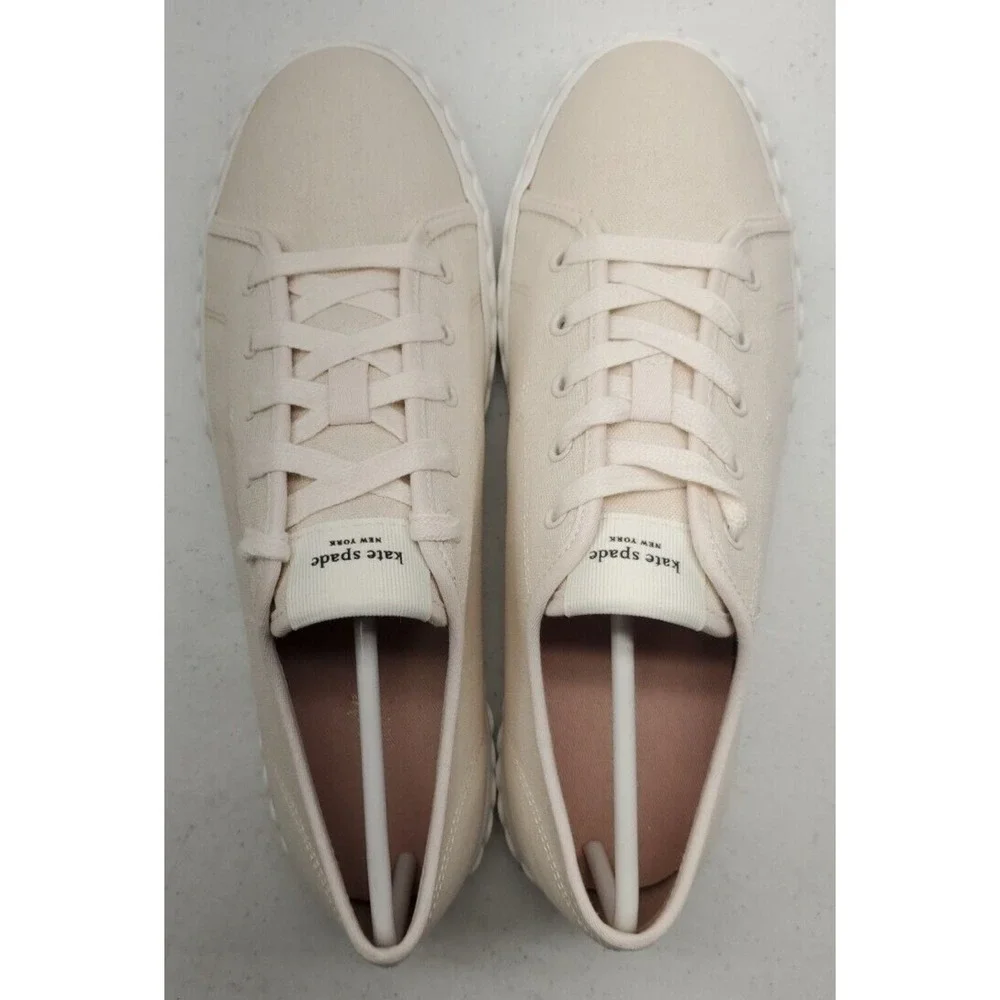 Kate‎ Spade Vale Canvas Sneakers Women's 9.5B Parchment Beige K3813 New/Blemish